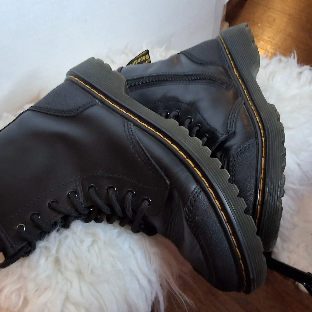 Dr. Martens 101 Black Leather Combat Boots 6 Eye Yellow Stitch Lace Up 5 - Picture 6 of 8